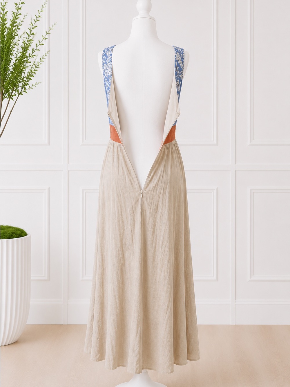 Flying Tomato Blue & Cream Boho Maxi Dress with Red Embroidered Waist - Picture 5 of 6